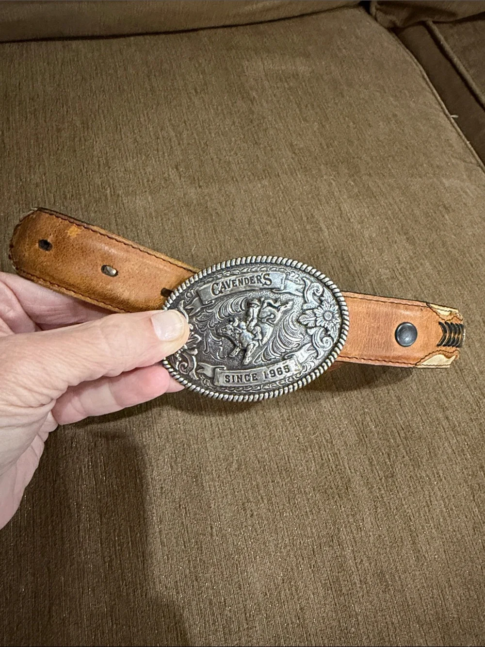 Nocona Two-Tone Leather Belt with Silver Concho Accents - 20”
